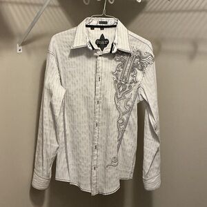Roar Men's White Embroidered Shirt